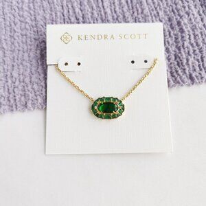 Kendra Scott Elisa Crystal Frame Gold Short Necklace Kelly Green